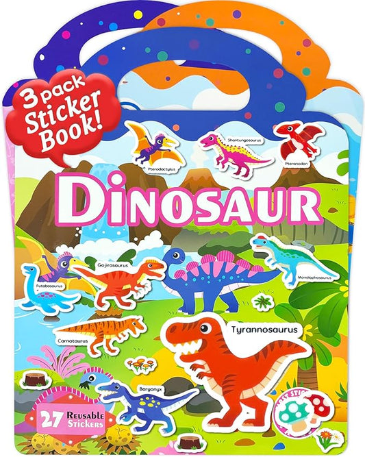 Benresive Reusable Sticker Book for Toddlers 2-4 Years, 3 Sets Travel Stickers for Kids, Waterproof Sticker Books for Toddlers 1-3, Crafts Activities for Todddlers 1-3 2-4 3-5