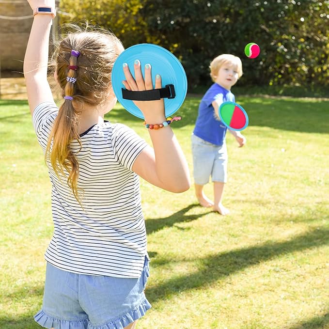 Toss and Catch Ball Set Outdoor Indoor Beach Games Kids Toys with 4 Paddles 4 Balls 1 Storage Bag Playground Balls for Kids