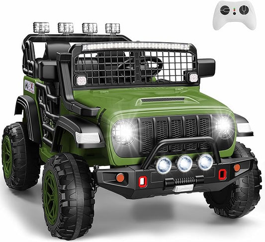 Hikole 24V 2 Seater Electric Ride on Toys Car for Kids 4-8, Remote Control, 2X200W Powered Wheels, 20'' Wide Seats, Sping Suspension, Bluetooth & Music, 110LBS MAX Load, LED Lights, 3 Speeds, Green