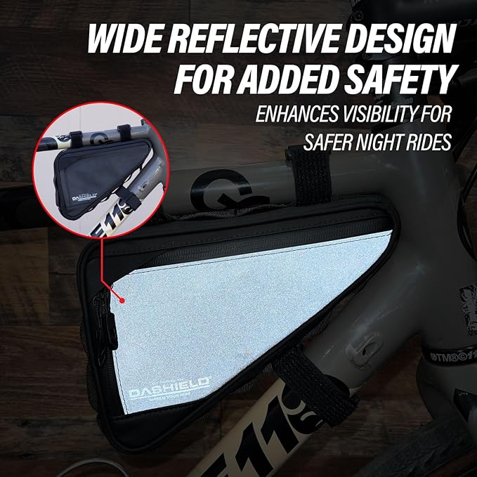 Bike Frame Bag Two Side Pockets Waterproof Reflective Bicycle Triangle Pouch, Storage Bag Strap-On, Mountain Road Bike MTB Cycling Bike Acessories, 2L