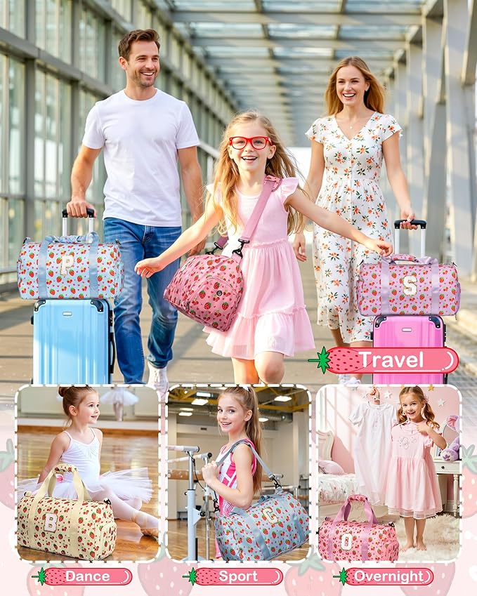 Christmas Stocking Stuffers Idea for Girls Kids, Initial Duffle Bag, Cute Dance Bag with Makeup Pouch, Birthday Gifts for 3 4 5 6 7 8 9 10 11 12 13 Year Old Girl, Preppy Trendy Stuff
