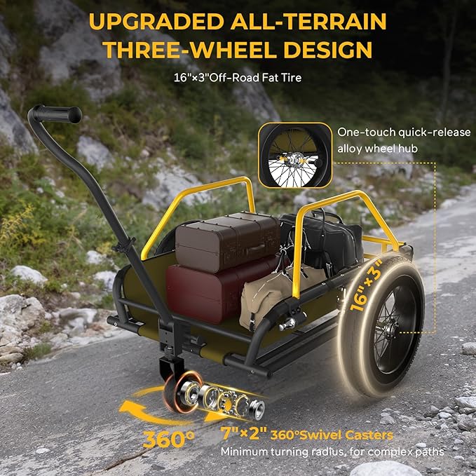 2 in 1 Bike Cargo Trailer and Wagon Cart, Bike Trailer with 360°Swivel Caster, Supports up to 150 lbs, Detachable Bicycle Trailers with 16"×3" Fat tire, Quick Release Wheel & Double Suspension