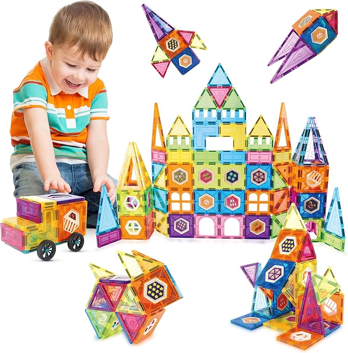 Contixo ST4 Magnetic Tiles - 112 PCs 3D Building Blocks STEM Construction Creativity, Imagination, Recreational, Educational Building Toys for Kids Children Toddler Ages 4-8, Boys and Girls Age 3-5