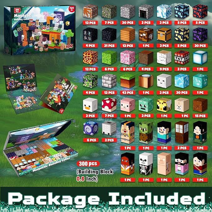 300PCS Magnetic Blocks - Magnet Building Blocks, Stacking Magents Cubes Toys Adventure Set Theme, STEM Montessori Sensory Toys for Kids Boys and Girls Ages 3 4 5 6 7 8 9 10 Birthday Gifts