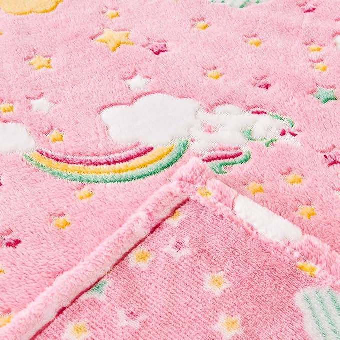 Wajade Rainbow Gifts Toys for Girls - Glow in The Dark Rainbow Blanket Birthday Christmas Decor for Kids Age 3 4 5 6 7 8 9 10 11 12 Years Old Teens Child Toddler Throw Pink 50"x60"