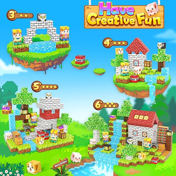 150PCS Magnetic Blocks - Mine Magnet World Building Toys for Kids Ages 5-7 6-8 8-12, STEM Magnetic Building Blocks Kids Sensory Toys Games, Present for 3+ Year Old Boys and Girls