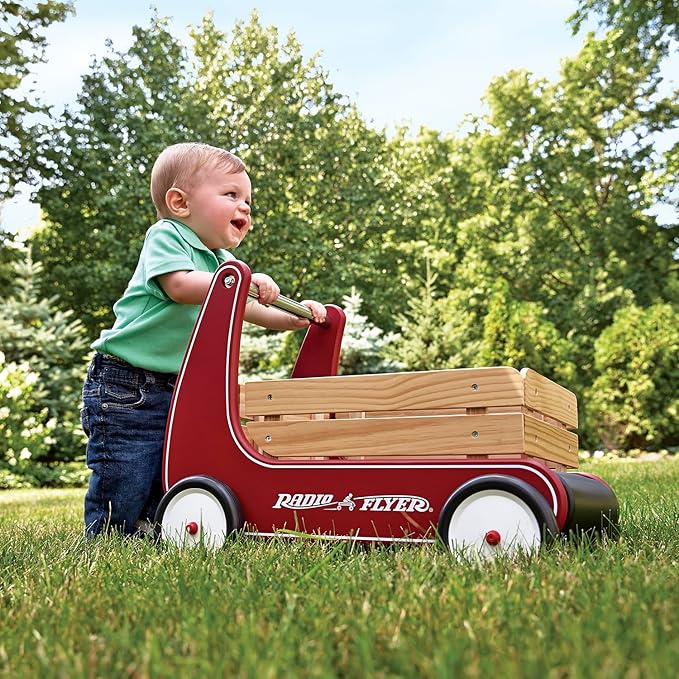 Baby Walker, Toddler Toys, Baby Toy, Radio Flyer Classic Walker Wagon, for Ages 1-4, Red, Wood