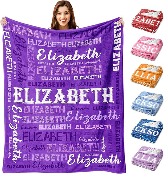 Ship Next Day, Personalized Baby Blanket with Name - Printed in USA, Custom Name Blanket for Boys Girls Kids, Customized Flannel Blankets Gifts for Teen Shower Toddlers Christmas Brithday