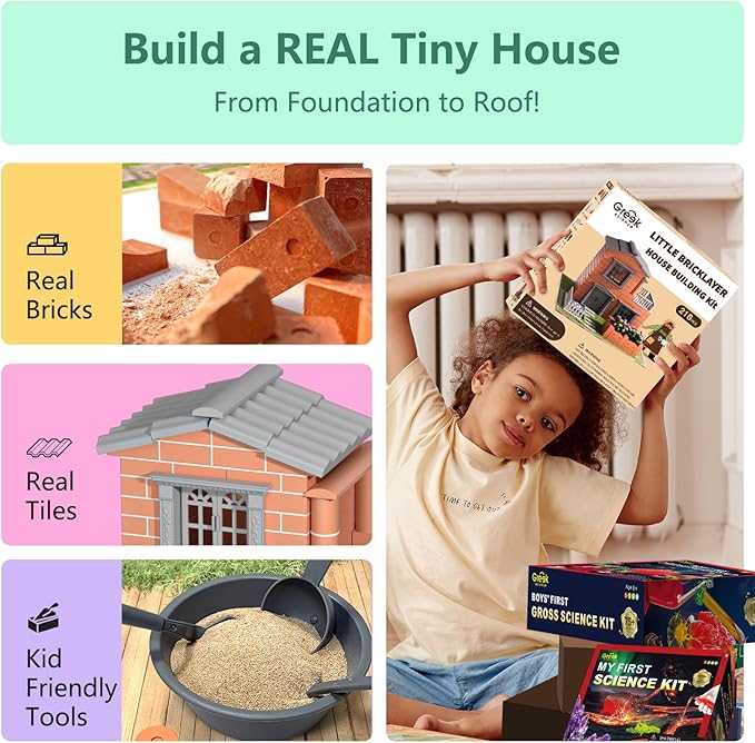 Mini House Building Kit for Kids Age 8+ - Block Building Toys with Real Mini Bricks, STEM Creative Gifts for Boys Girls- DIY Tiny House Construction Set