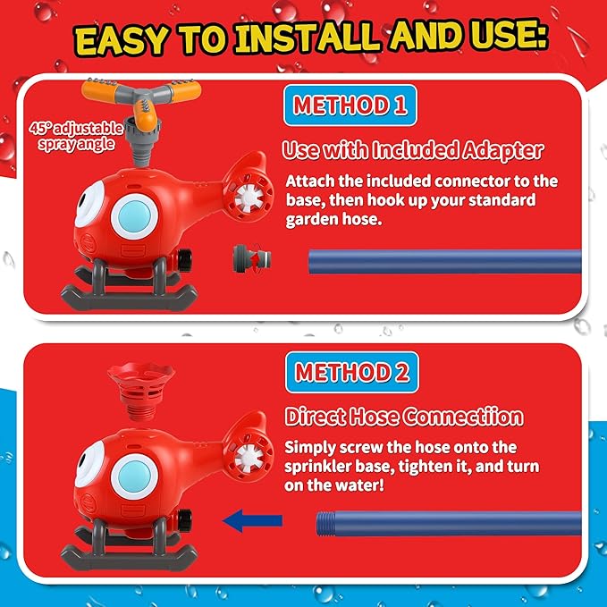 2 in 1 Water Sprinklers T Ball Set for Kids & Toddlers, Outdoor Baseball and Spray Play Toy, Backyard Summer Yard Games, Connects to Garden Hose, Fun Water Toys for Lawn, Pool or Party Activities