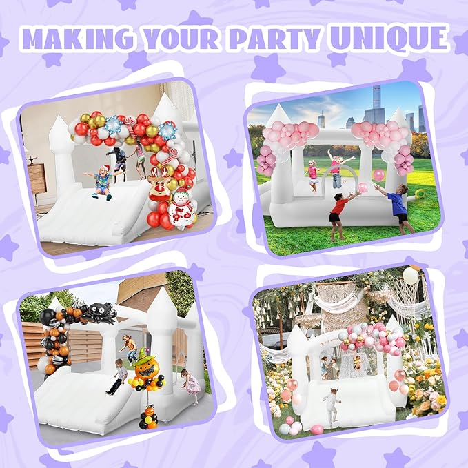 AKSPORT Inflatable Bounce House,White Castle Bounce House for Kids 3-6 Indoor & Outdoor Inflatable Bouncer House with Slide & Air Blower & Balloons for Kids Birthday Party,Wedding Party