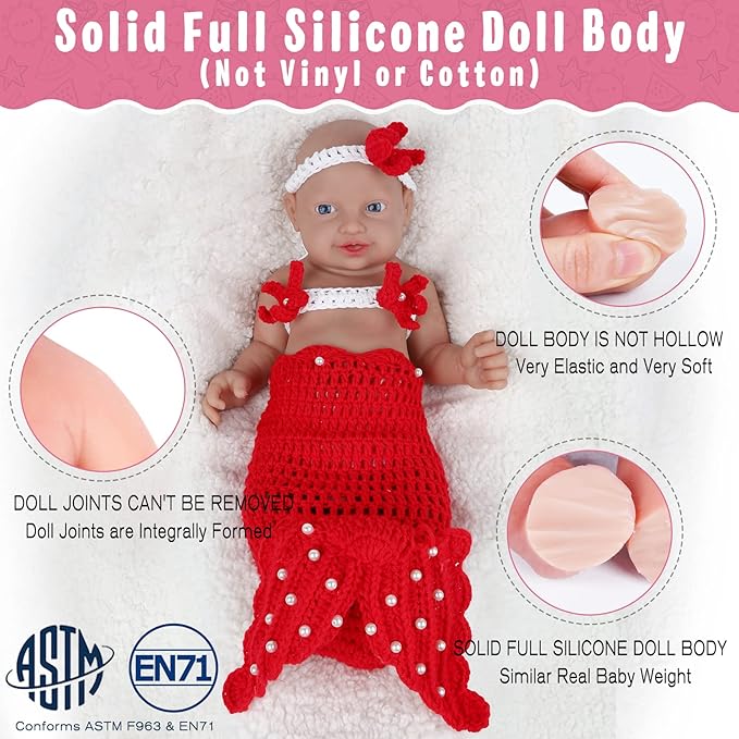 Vollence 10 inch Full Body Silicone Baby Dolls That Look Real, Not Vinyl Dolls, Soft Realistic Newborn Lifelike Silicone Baby Dolls Gifts for Kids Birthday Gifts - Girl