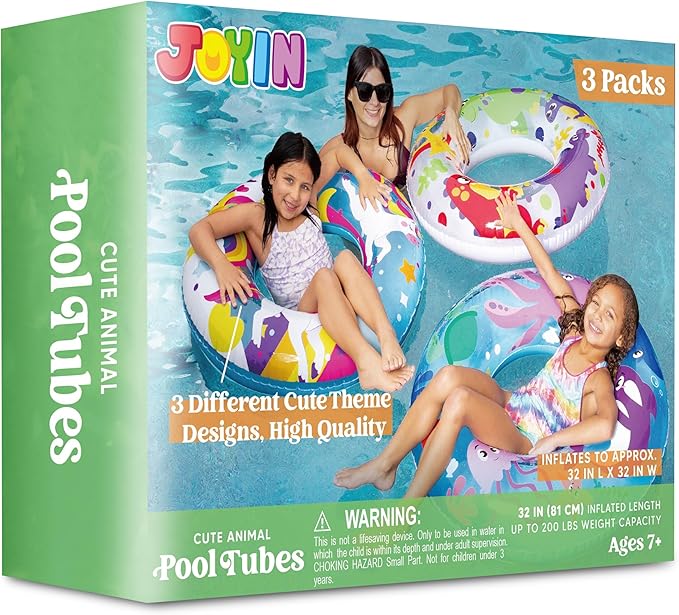 JOYIN 3 Pack Pool Floats, Pool Tube for Kids Swim Rings Inflatable Tubes, Unicorn Sea Animal Tubes Floatie Ring Water Toys for Swimming, Summer Beach Party