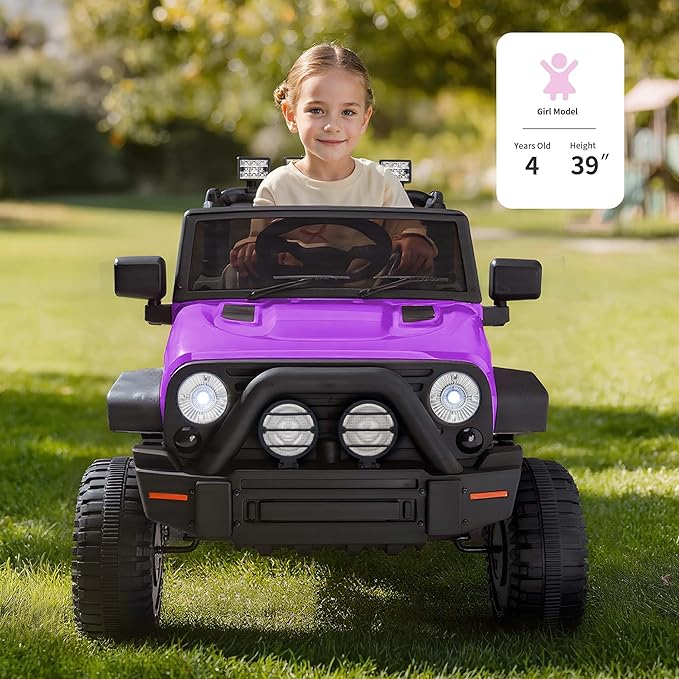 Kids Ride on Car Toy, 12V Electric Car for Kids with Remote Control, LED Light - Purple