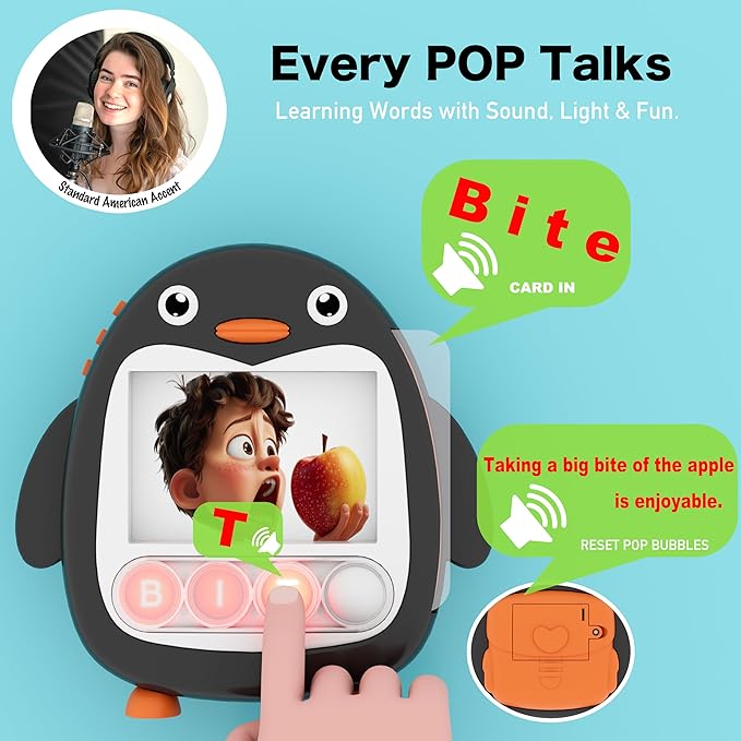 COOVA Word Pop & Talking Flash Cards for Kids Ages 4-8, Matching Letter Game, Spelling Phonics Sight Words Flash Cards Kindergarten & 1st Grade, Pocket Speech CVC Word Games, Learn to Read Toys