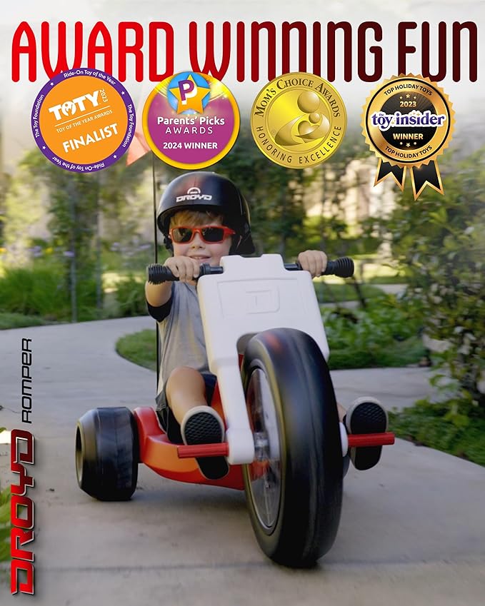 Droyd Romper Electric Tricycle for Kids 3+ Years, 24V Toy 3-6 MPH Max Speed & 45 Mins Max Long Lasting, Parental Speed Control Safe Trike with Adjustable Seat & LED Lights for Kids Gifts