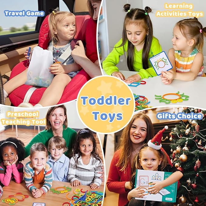 142pcs Wooden Pattern Blocks Montessori Smart Sticks Wooden Tangram Puzzle STEM Toy Activities Preschool Brain Teaser Montessori Toys Gift for 3 4 5 Years Old Kids Boys Girls