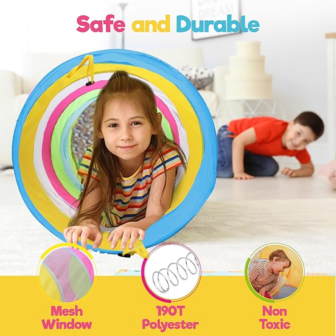 Hide N Side 6ft Crawl Through Play Tunnel Toy, Pop up Tunnel for Kids Toddlers Dogs Babies Infants & Children Gift Indoor & Outdoor Action Toy Tunnel