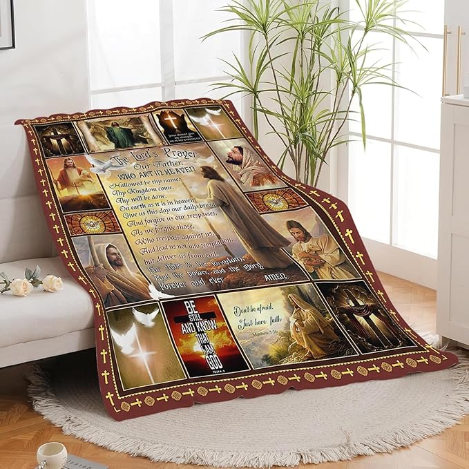 Christian Blanket Inspirational Scripture Religious Spiritual Jesus Prayer Faith Throw Blanket Catholic Gifts for Adults Women Men Super Soft Cozy Plush Fluffy Fuzzy Fleece Blanket Decor 50''X60''