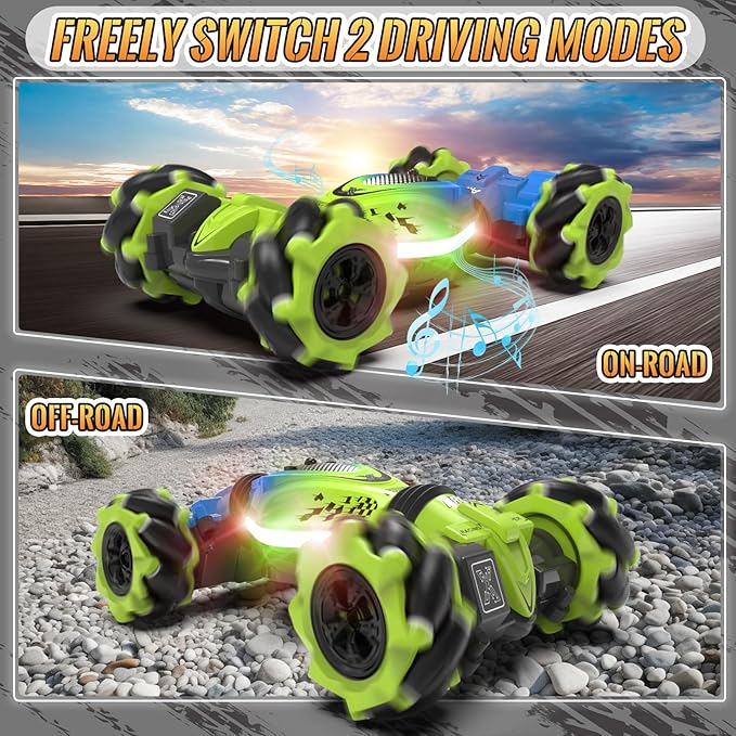 Pristar Gesture Sensing RC Stunt Car, RC Cars Toys for Boys Girls 6-12, 2.4Ghz 4WD Remote Control Car with Lights Music Double Sided Flip 360° Rotate Off-Road, Birthday Xmas Gifts for Kids Age 6-12