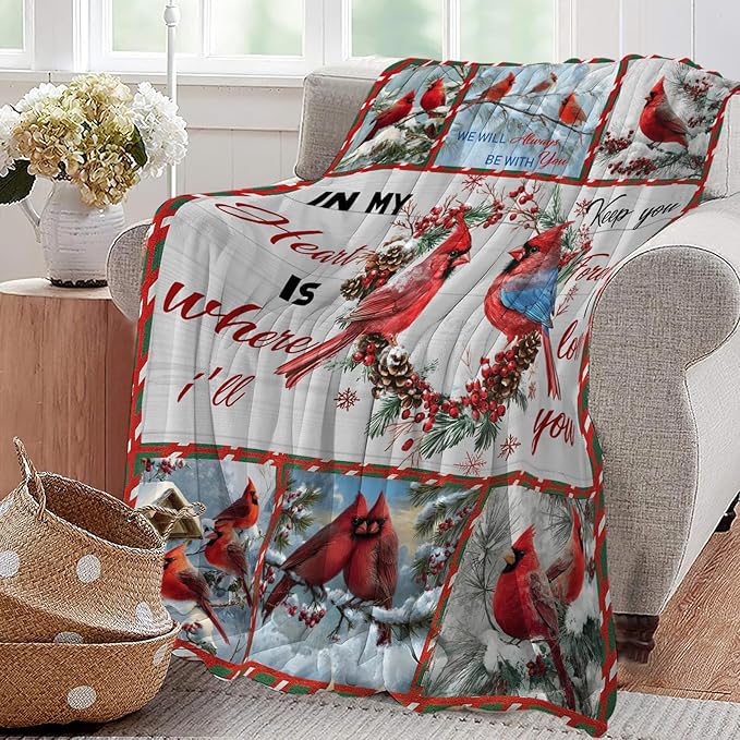 Cardinal Blanket Red Bird Throw Blankets for Girls Boys Kids Cardinal Lover Soft Cozy Fleece Plush for Couch Sofa Bed 50"x40"