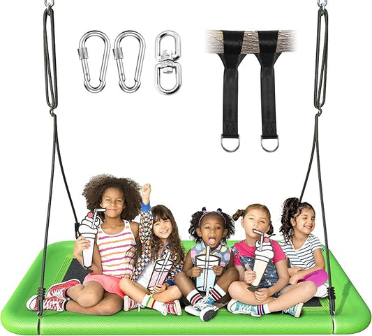 Tree Swing for Kids and Adults, 60" Waterproof Rectangle Platform Swing, 700lbs Heavy Duty with Adjustable Straps, Green