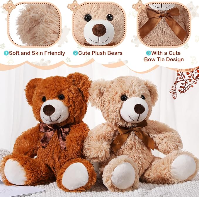 Zhanmai 18 Pcs 14 Inch Bears Stuffed Animal 2025 Graduation Gifts Bulk Plush Bear Toys for Birthday Baby Shower Party Favor(Light Brown, Dark Brown)