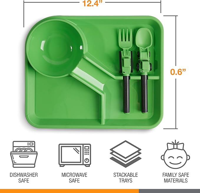 Dinneractive Dining Set For Kids - 3 PC Construction Themed Dinnerware - Tractor Utensils - Toddler Plates - Baby Dishes