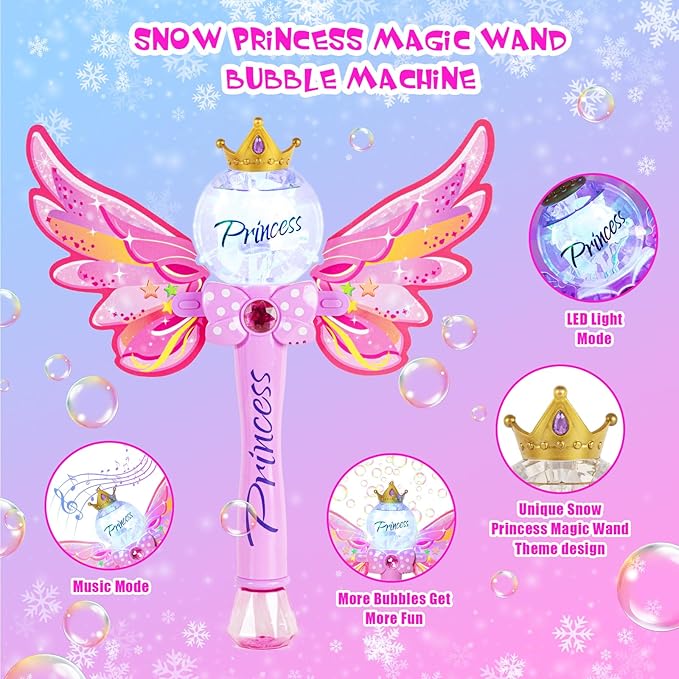 Princess Bubble Wand,Bubble Machine for Kids Girls,Music & Light Up Bubble Blower,Bubble Maker,Outdoor Party Birthday Bubble Toy for Toddlers, for Girls Age 3 4 5 6 7 8 Years Old.(Pink)