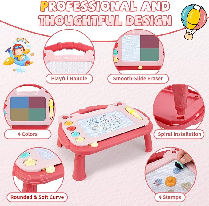 Magnetic Drawing Board, Sketch Doodle Board Pad Toy, Educational Learning Toys for Toddlers 1-3, Learning Toys for Baby Kids Boys Girls 1 2 3 Year Old Birthday Gift (Red)