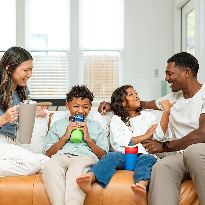 BrüMate Leap 12oz 100% Leakproof Kids Tumbler with Handle and Silicone Soft Straw | Drop Resistant Silicone Sleeve | For Kids 4+ | Insulated Stainless Steel | Cup Holder Friendly | 12oz (Stardust)