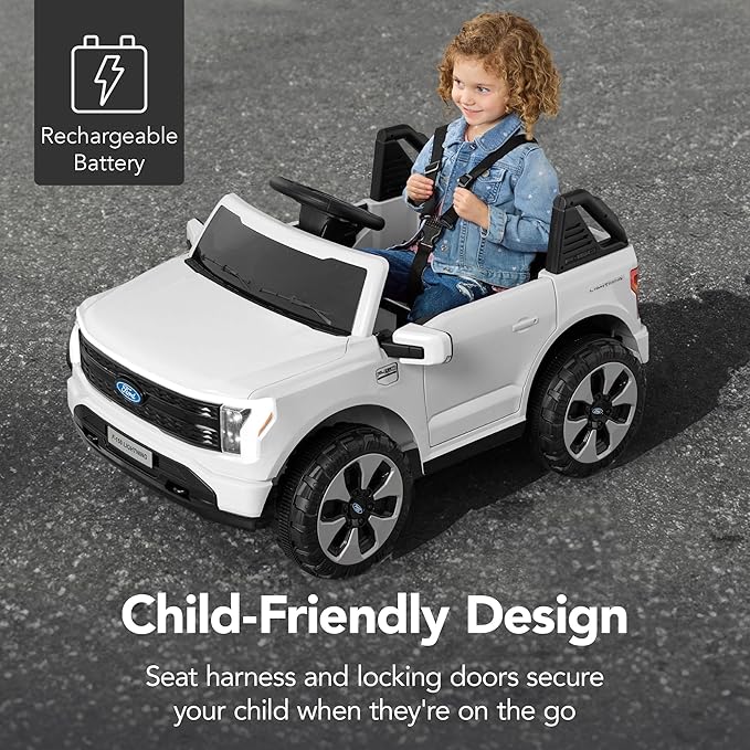 Best Choice Products Licensed Ford F-150 Lightning Truck Kids 12V Electric Ride On Car Toy w/ 66lb Weight Capacity, Parent Control, Bluetooth - White