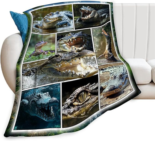 Crocodile Blanket Alligator Animal Throw Blankets Gifts for Girls Boys Kids Crocodile Lover Soft Cozy Fleece Plush for Couch Sofa Bed 50"x40"