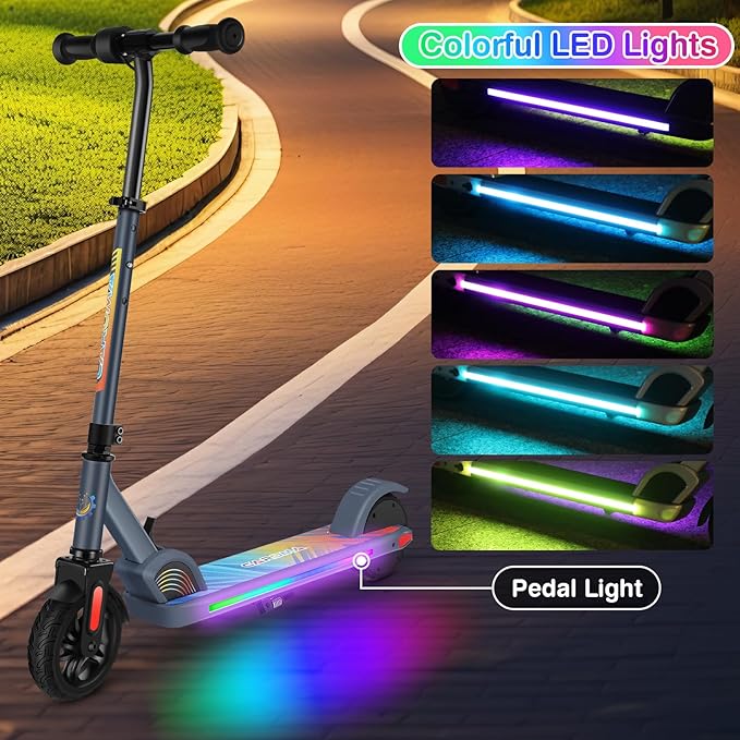 Caroma Electric Scooter for Kids Ages 6-14, 150W/180W Motor,10 MPH Max Speed & 7 Miles,Adjustable Height & Speed,Colorful Lights,LED Display,Foldable Kids Electric Scooter 132 Lbs Max Load