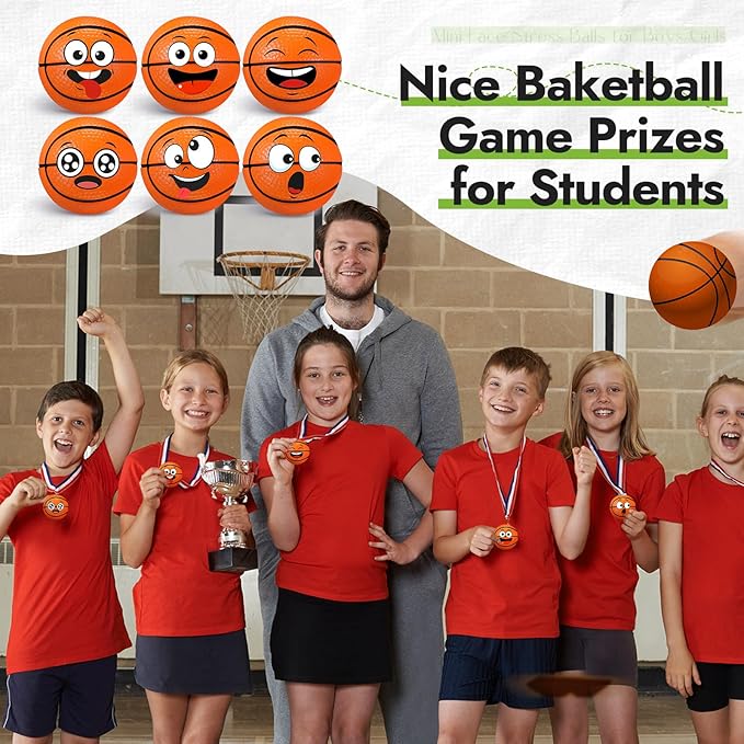 24 Pcs Mini Face Basketball Stress Balls for Boys Girls Face Fidget Toys Bulk Foam Balls for Stress and Anxiety Relief Balls for Party Favors Birthday Gift Decoration