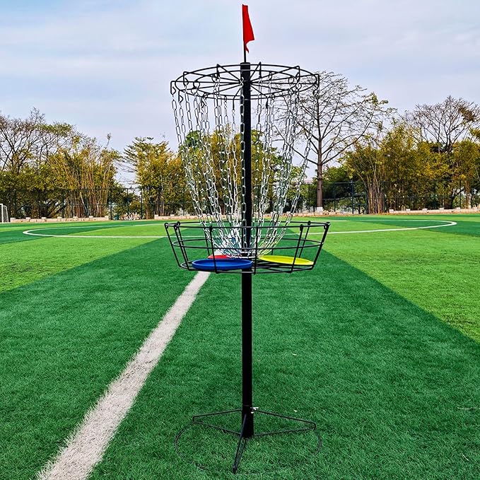 Disc Golf Basket - Portable Disc Golf Target with Heavy Duty 24-Chains Come with 6pcs Disc Golf Discs and Carry Bag, Ground Stake -Suitable for Players of All Levels - Multi Color Available