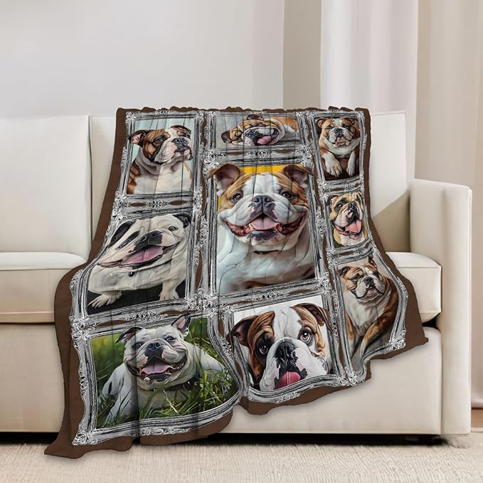 Bulldog Blanket Dog Animal Lover Throw Blankets Gifts for Girls Boys Kids Soft Cozy Fleece Plush for Couch Sofa Bed 50"x40"