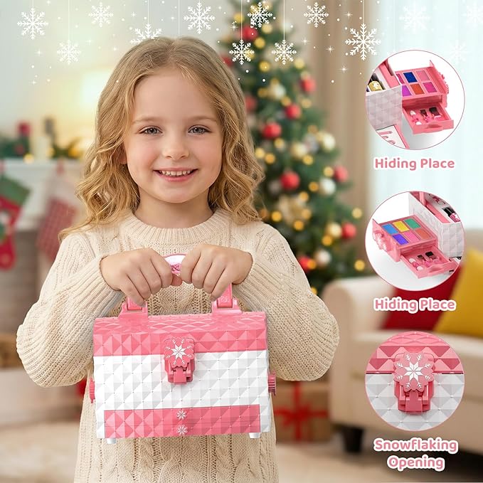 GirlsHome Kids Makeup Set for Girl 56 Pcs Washable Real Cosmetic, Non-Toxic Frozen Toys Toddler Makeup Kit, Frozen Princess Dress up Kit Christmas & Birthday Girl Gift for 3-12 (Frozen Pink)