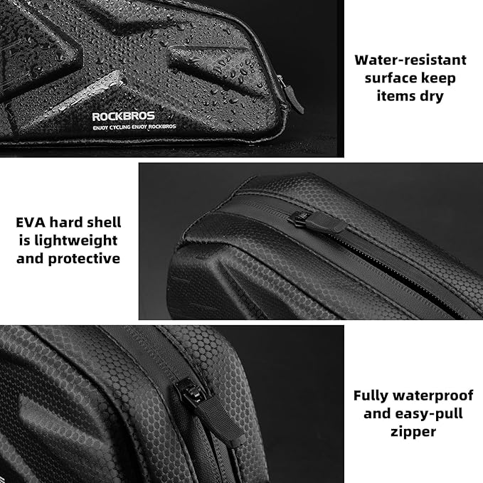 ROCKBROS Top Tube Bag Hard Shell Bike Tube Bag Pouch 1.4L Capacity Bike Frame Bag Cycling Accessories