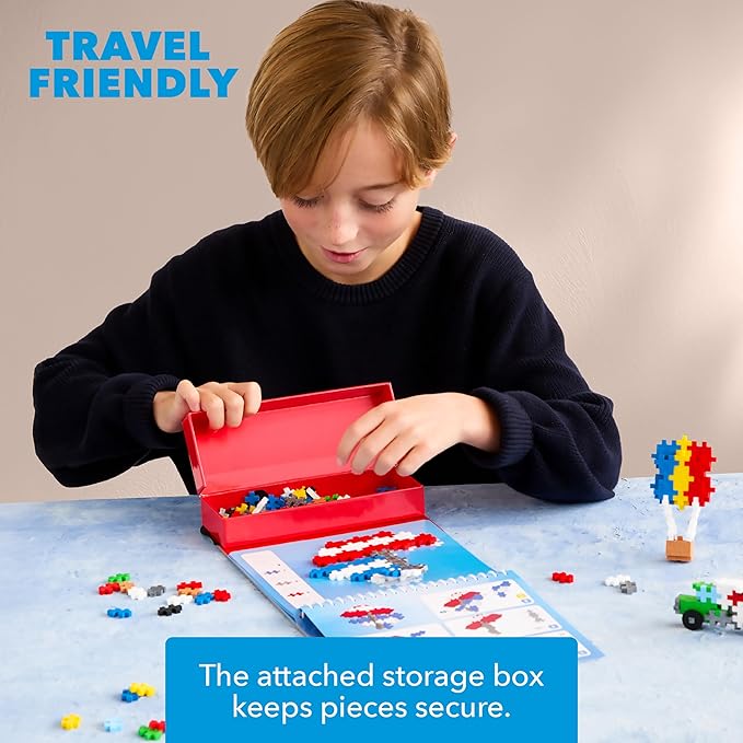 Plus Plus Puzzle By Number Activity Pad, Kids Travel Activities, Interlocking Mini Building Blocks, 3D Puzzle Stem Toy for Kids - Transportation