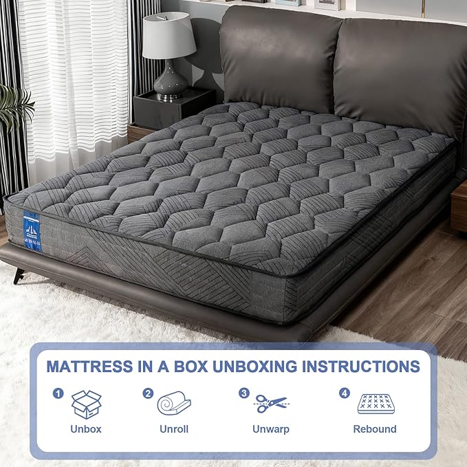 12" Full Hybrid Mattress, Memory Foam Hybrid Mattress in a Box with Pocket Springs for Motion Isolation Pressure Relief, Medium Firm Ideal for Guest Room or Apartment, Grey