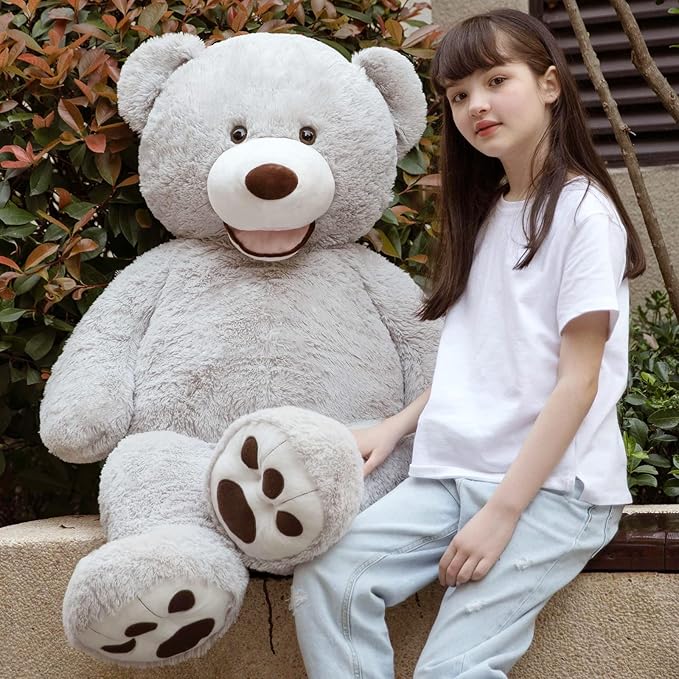 MorisMos Smile Giant Teddy Bear, 51inch Large Stuffed Bears with Big Footprints, Big Stuffed Animals Cuddly Plush Gifts for Girlfriends, Boyfriend, Gray