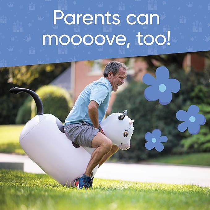 Hearthsong Hop N Go Inflatable Bouncy Cow Riding, Hopping Toys for Kids Ages 5+ - Ride On Bouncer Animal Hopper Jumping Toys for Outdoor Games