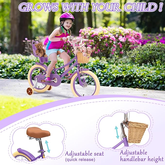 XJD Girls Bike for Toddlers and Kids Ages 2-12 Years Old,12 14 16 Inch Kids Bike with Training Wheels & Basket
