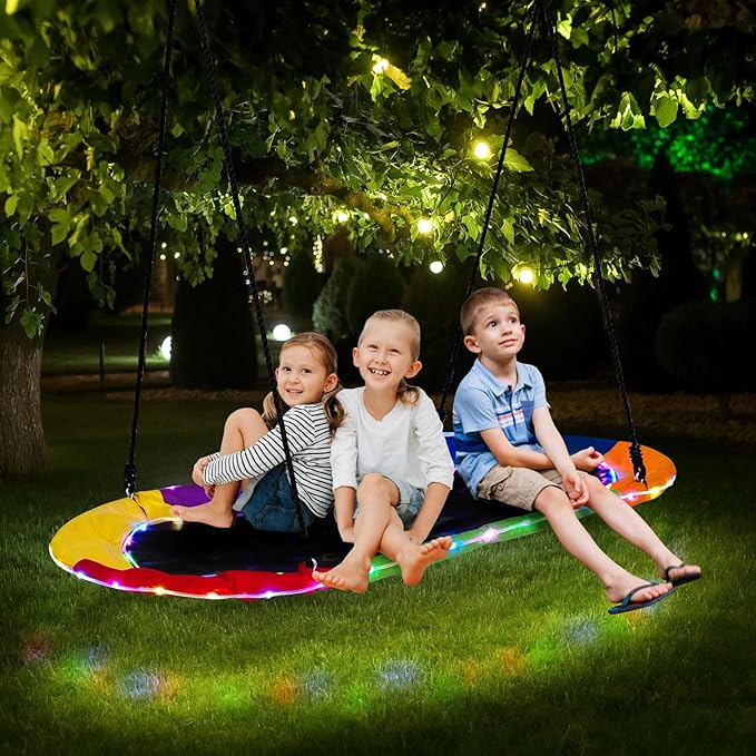 Costzon 700 lbs 60" Giant Platform Swing with Light, Adjustable Hanging Ropes, Waterproof 600D Oxford Fabric, Indoor/Outdoor Tree Swing for Kids, Adults, Playground, Backyard (Colorful)