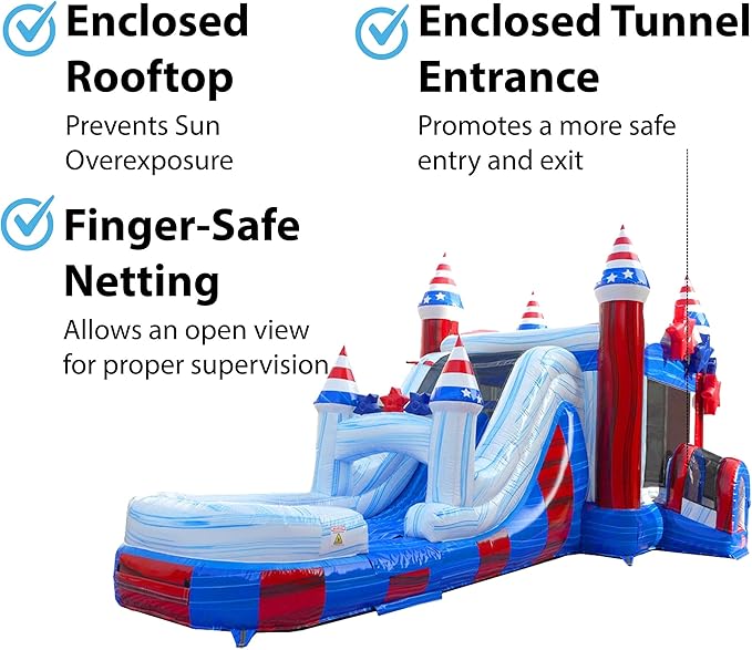 TentandTable Inflatable Bounce House Water Slide for Kids 5-12 Large, Commercial Grade Mega Bouncy Castle for Adults, Jump House, Includes Air Blower, 32' L x 16' W x 15' H, Stars and Stripes