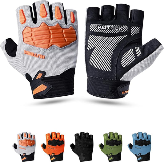 KUTOOK Mountain Bike Gloves for Mmen Fingerless with Wrist Guard Anti-Slip for Dirtbike Riding Fitness Training Outdoor Sports