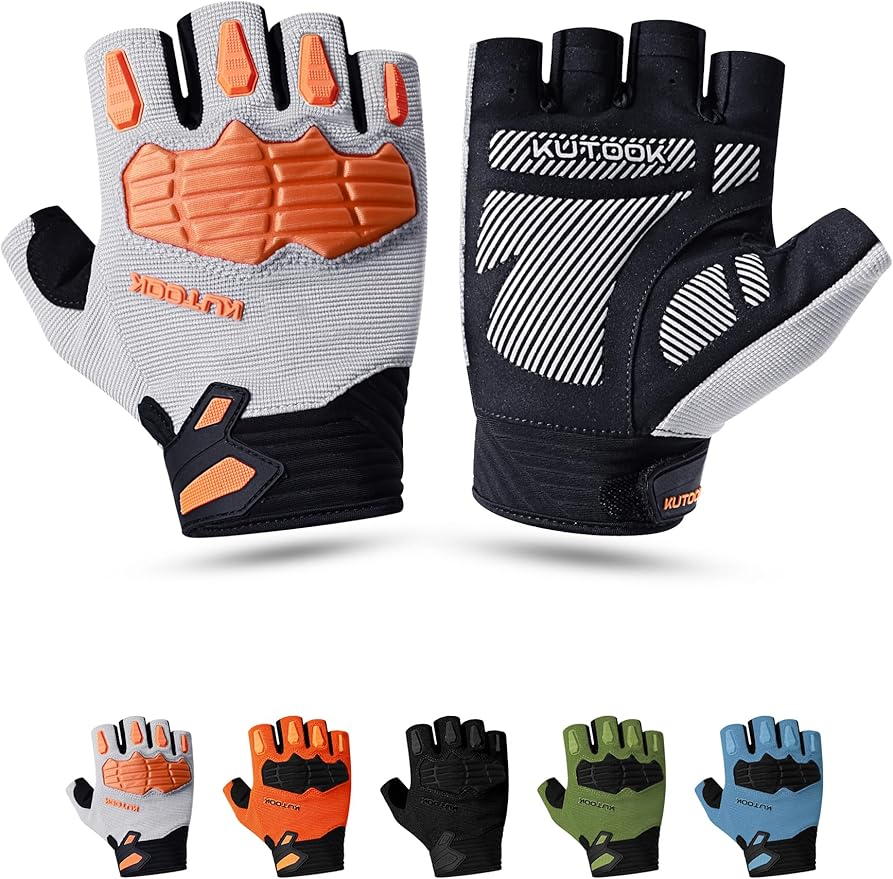 KUTOOK Mountain Bike Gloves for Mmen Fingerless with Wrist Guard Anti-Slip for Dirtbike Riding Fitness Training Outdoor Sports