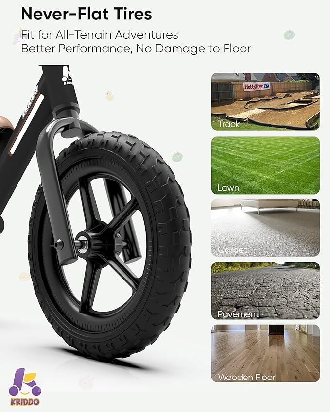 KRIDDO Toddler Balance Bike 2 Year Old, Kids Balance Bike for 2-5 Years Old, Dual Bearing for Smoother Riding, Adorable Plate, Adjustable Seat and Handlebar, Toddler Bike Gifts Age 2-3, Black