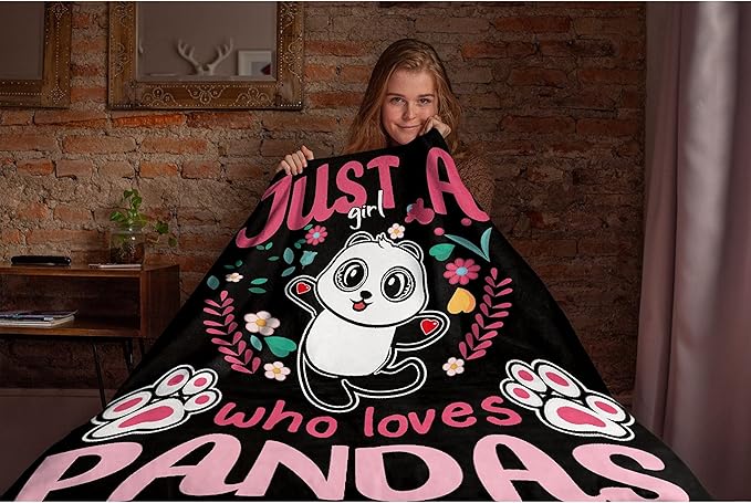 Just Girl Loves Pandas Blanket Soft Blankets and Throws Flannel Cozy Lightweight Quilt Gift Perfect for Bed Sofa Couch-80 x60 Large for Adult